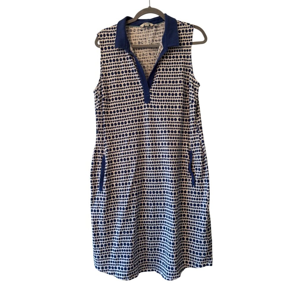 Boden Sleeveless Polo Golf Dress US 14R Blue & White Dot Print